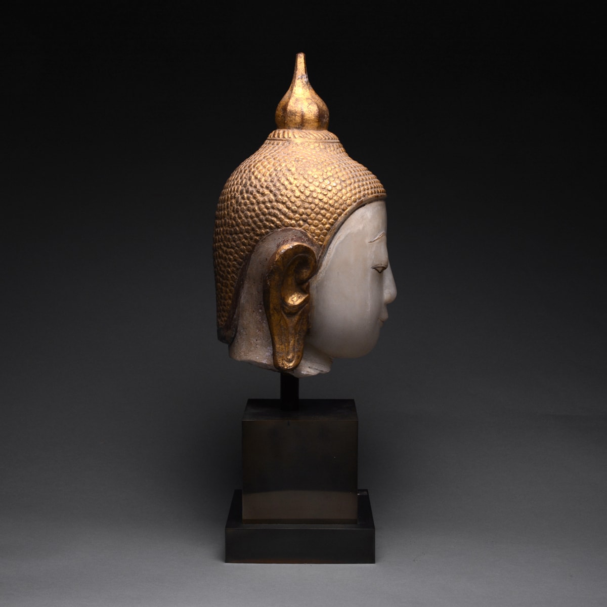 Shan Gilt Marble Head of Buddha, 18th Century CE