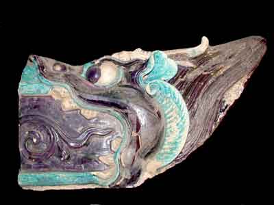 Ming Glazed Terracotta Temple Tile in the Form of a Dragon's Head, 1368 CE - 1644 CE