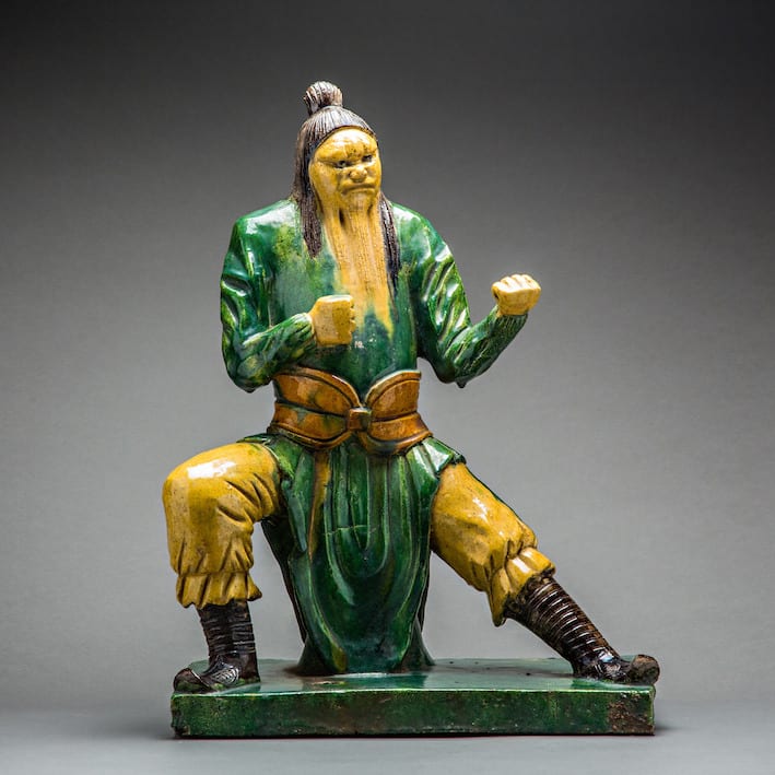 Ming Dynasty Sancai-Glazed Roof-Tiles, in the Form of a Warrior, AD 1368 - AD 1636