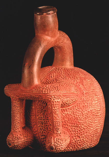 Chavin Textured Redware Stirrup Vessel, 700 BCE - 200 CE
