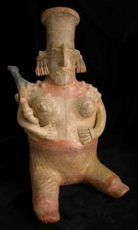 San Juanito Style Jalisco Terracotta Sculpture of a Seated Woman Holding a Child, 300 BCE - 300 CE