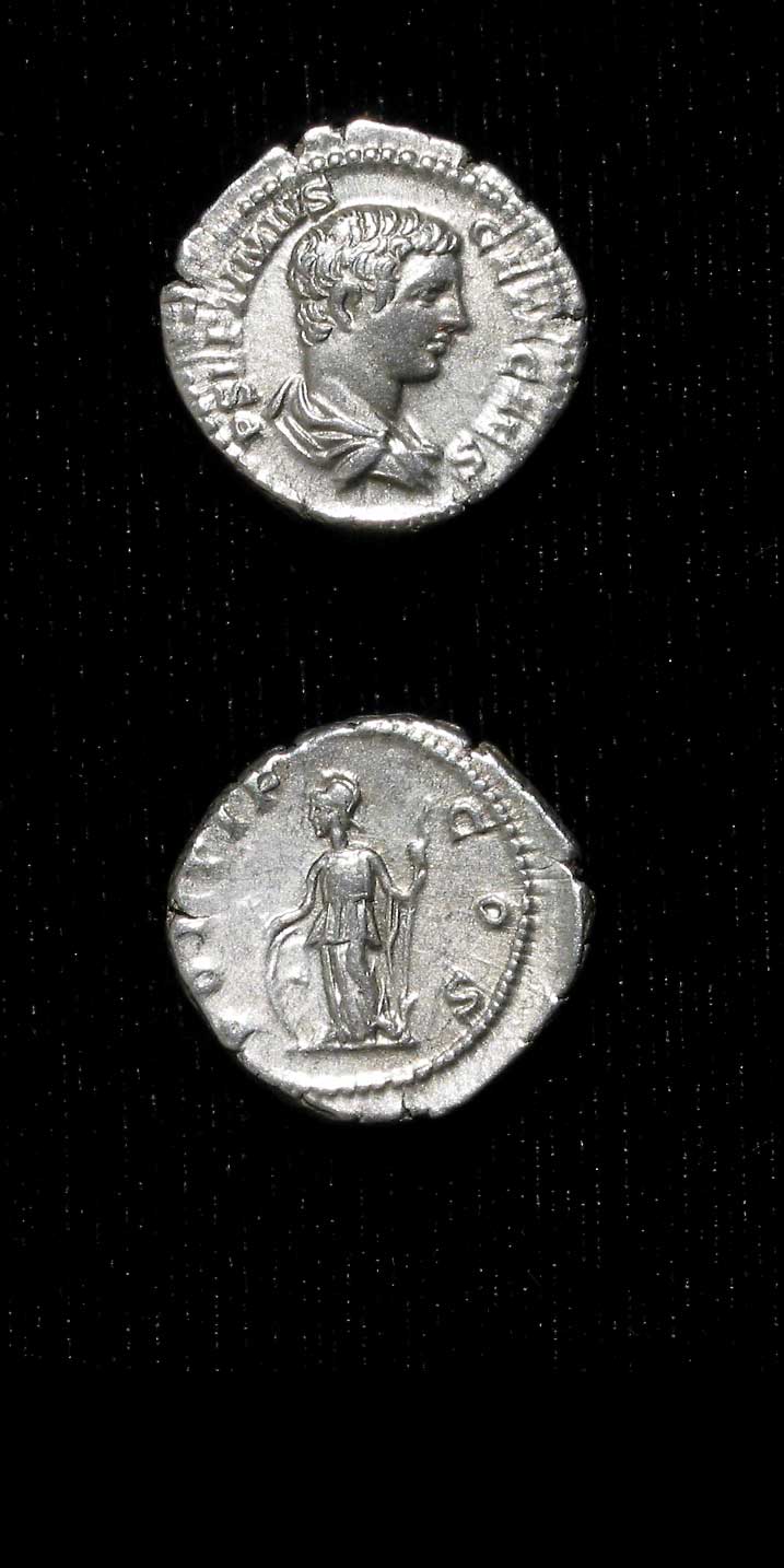 Silver Denarius of Geta Struck While Caesar, 202 CE - 209 CE