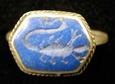 Lapis Lazuli Scorpion Seal Set in a Silver Ring