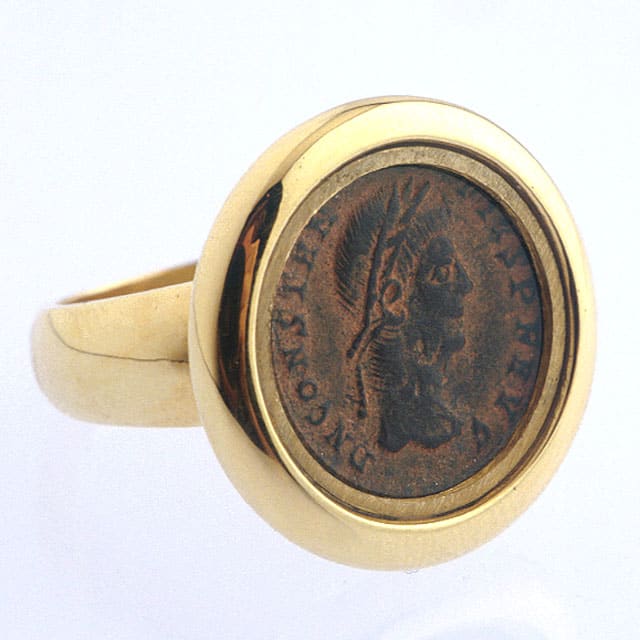 Gold Ring with Bronze Coin of Roman Emperor Constantius II, 337 CE - 361 CE