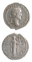 Silver Denarius of Emperor Antoninus Pius, 140 CE - 143 CE