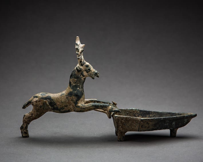 Sassanian Bronze Incense Shovel Featuring a Stag, 200 CE - 600 CE
