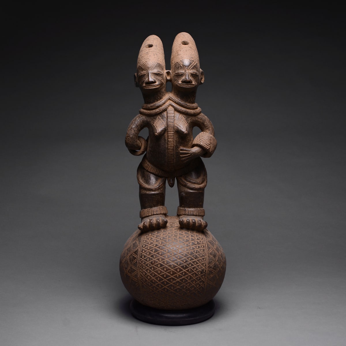 Mangbetu Terracotta Vessel in the Shape of a Bicephalos Hermaphrodite, 19th Century CE - 20th Century CE