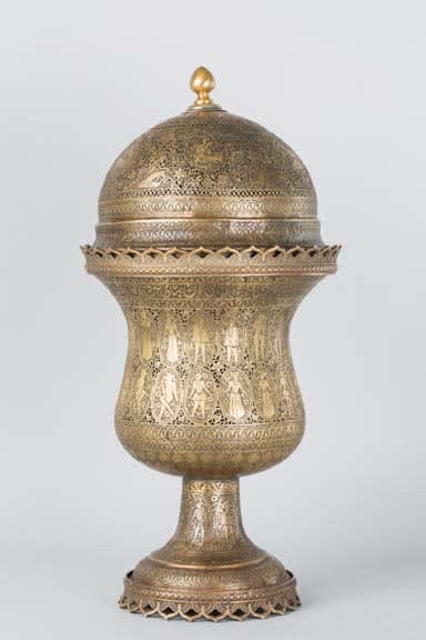 Bronze Qajar period lidded incense-burner