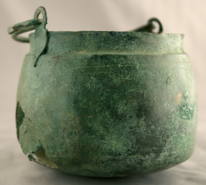 Graeco-Roman Bronze Vessel Featuring a Handle with Swan Head Terminals, 200 BCE - 200 CE