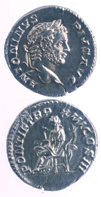 Silver Denarius of Emperor Caracalla, 200 CE - 210 CE