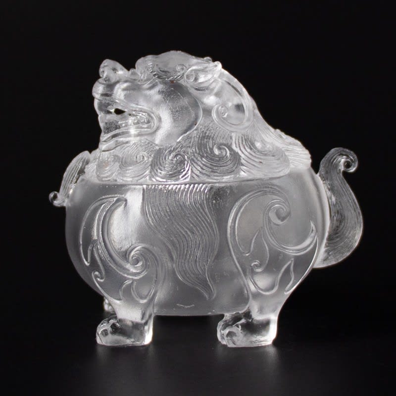 Cast glass incense burner in the shape of a mythical beast, Qing Dynasty , 1644-1912