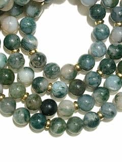 Moss Agate Bead and Gold Bead Necklace