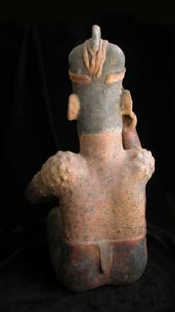 Ameca-Ezatlán Style Jalisco Sculpture of Seated Man Wearing Crested Helmet, 300 BCE - 300 CE