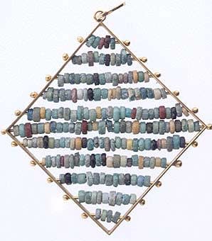 Egyptian Faience Beads Set In 18k Gold Pendant, 1600 BCE - 1100 BCE