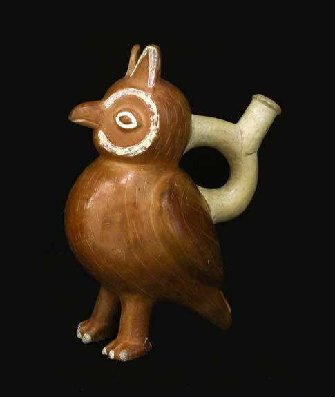Moche Horned Owl Stirrup Vessel, 200 CE - 600 CE