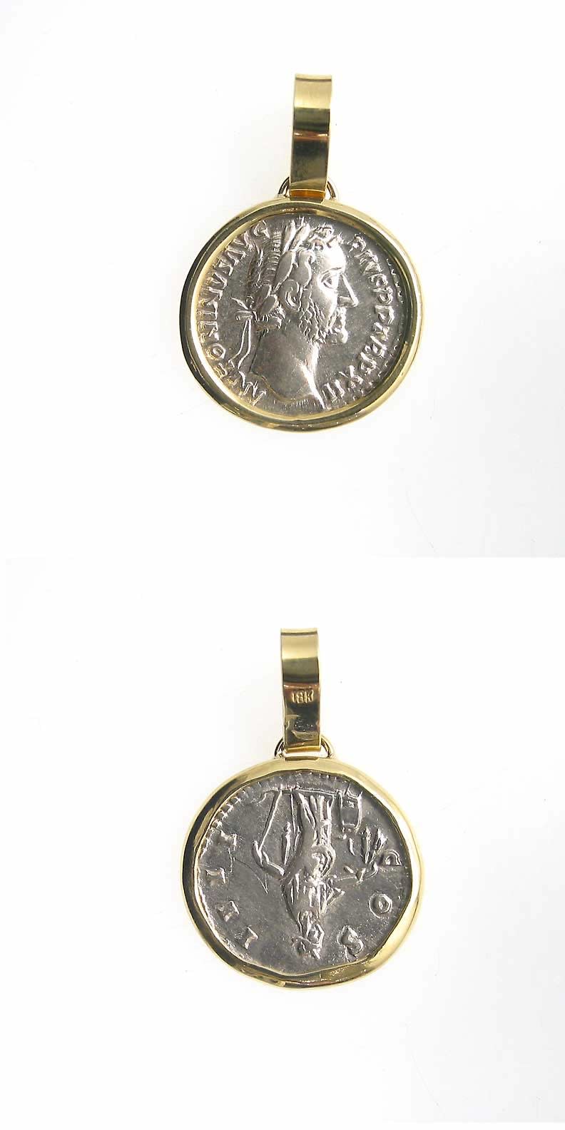 Gold Pendant with Silver Denarius of Emperor Antoninus Pius, 136 CE - 161 CE