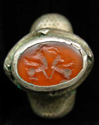 Carnelian Seal of Two Ibex Set in a Silver Ring