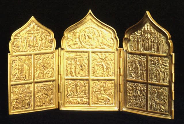 Brass Triptych Traveling Icon, 1750 CE - 1900 CE