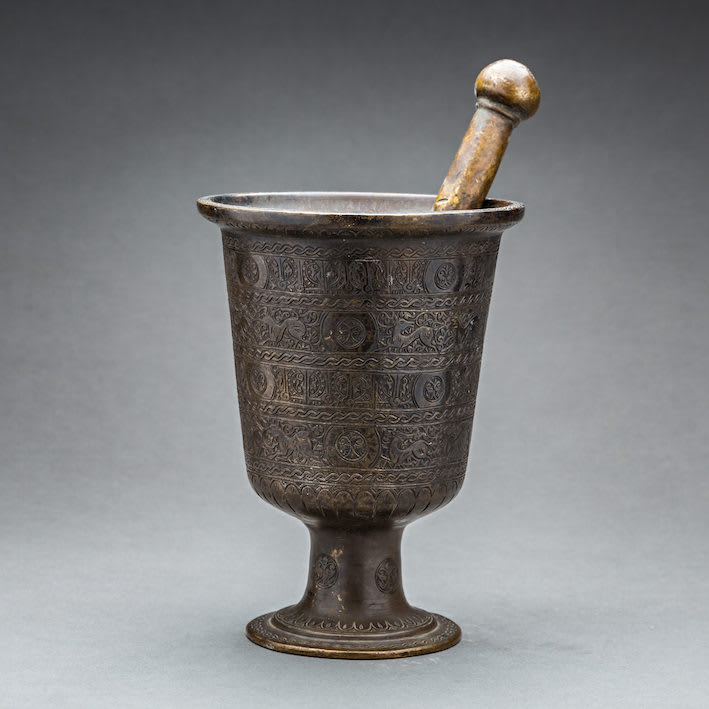 Bronze Qajar pestle and mortar, 1800 CE - 1900 CE
