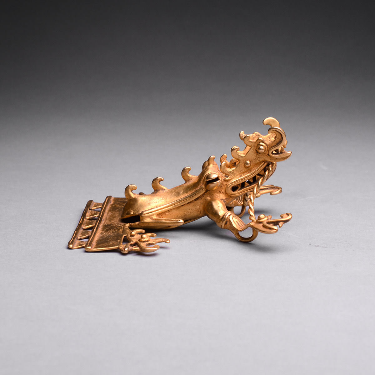 Diquis Gold Pendant of a Frog/Crocodile Composite Creature, 500 CE - 1550 CE
