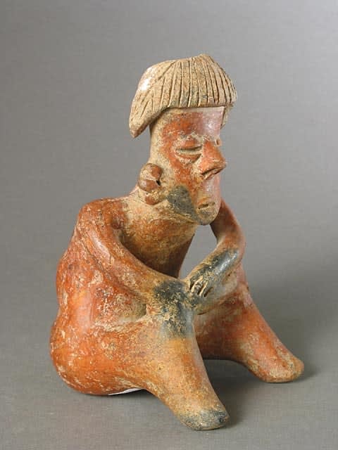 San Sebastián Style Nayarit Terracotta Sculpture of a Seated Man, 300 BCE - 300 CE