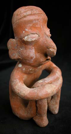 Ixtlán del Rio Style Nayarit Terracotta Sculpture of a Seated Man, 300 BCE - 300 CE