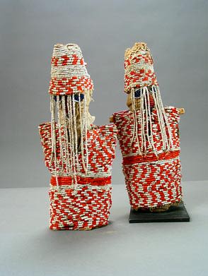 Pair of Yoruba Beaded Ibeji Dolls, 20th Century CE