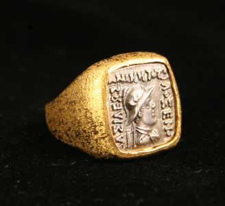 Gold Ring Featuring a Indo-Greek Silver Coin of Emperor Philoxenos, 125 BCE - 110 BCE