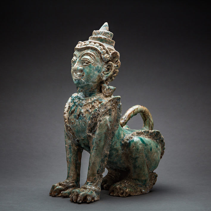 Khmer Glazed Terracotta Sphinx, 1200 CE - 1400 CE