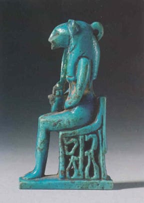 Late Dynastic Period Faience Amulet Depicting Sekhmet Enthroned, 664 BCE - 525 BCE