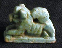 New Kingdom Faience Amulet of a Recumbent Lion, 1600 BCE - 1100 BCE