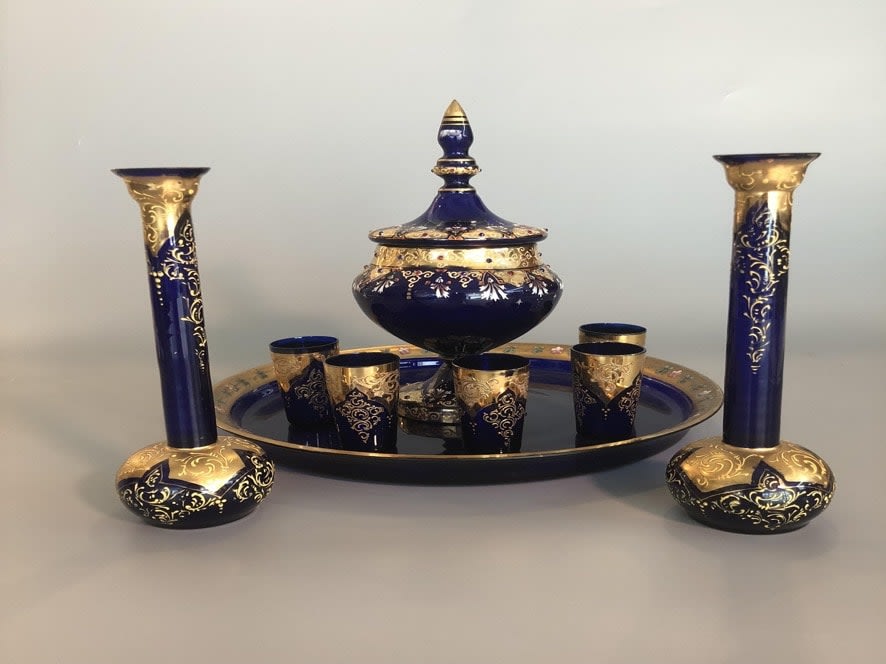 Blue glass 9 piece set