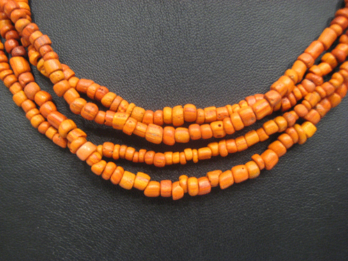 Coral Glass Bead Necklace, 100 CE - 1200 CE
