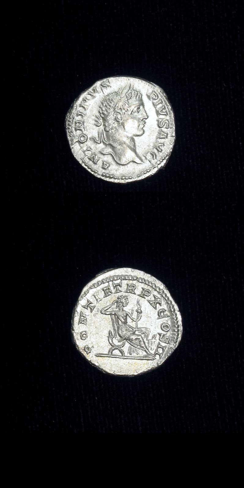Silver Denarius of Emperor Caracalla, 200 CE - 210 CE