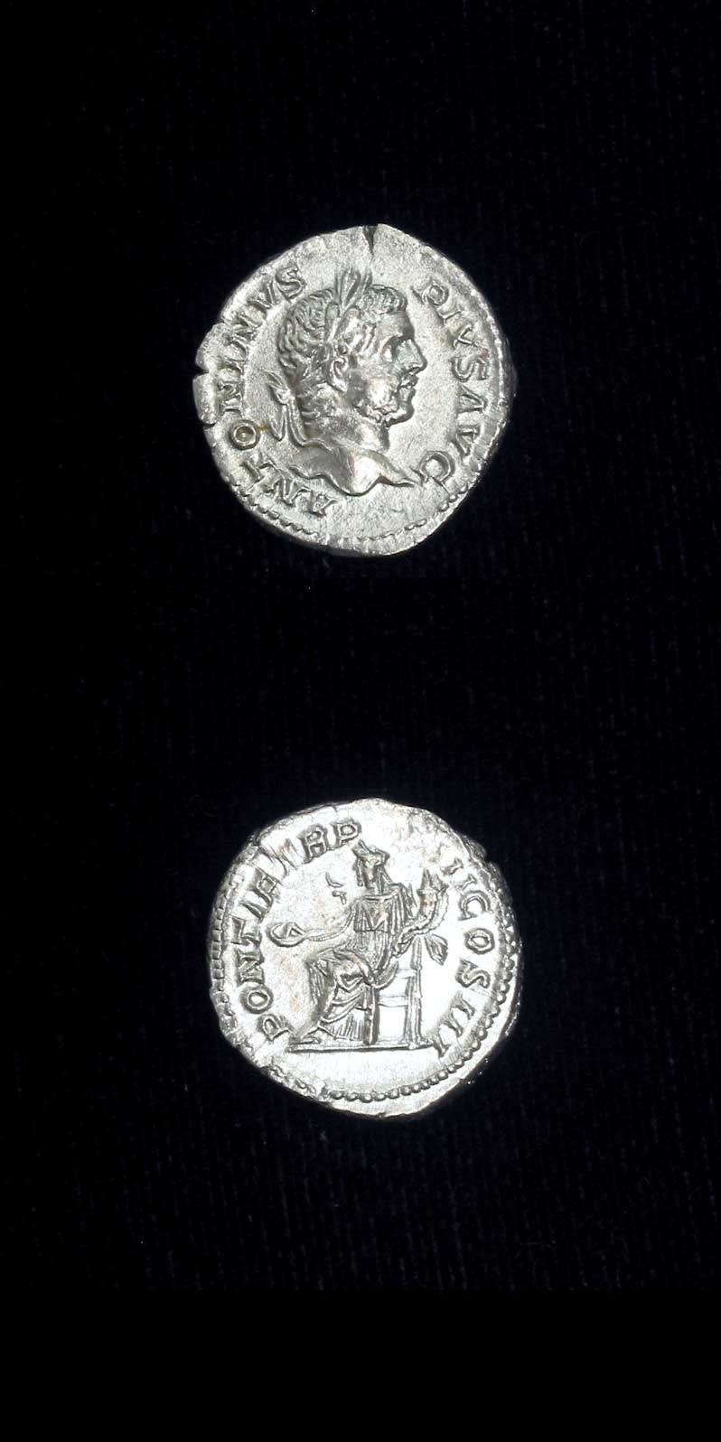 Silver Denarius of Emperor Caracalla, 200 CE - 210 CE
