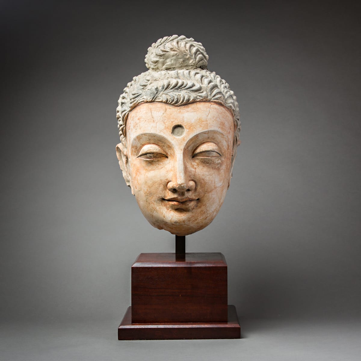 Large Polychromed Buddha Head, 100 CE - 400 CE
