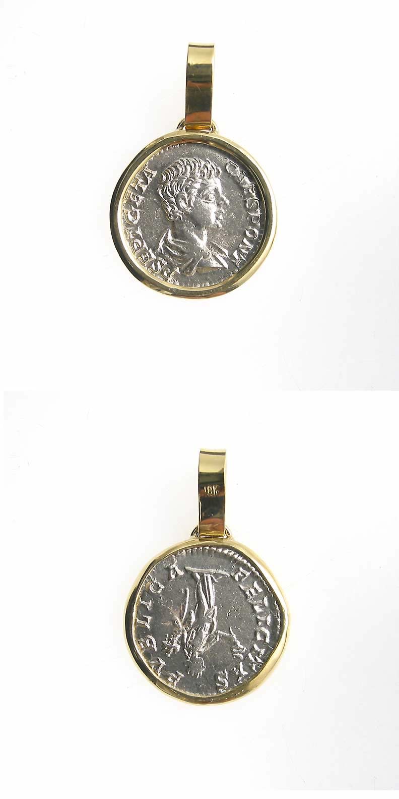 Gold Pendant with Silver Denarius of Emperor Geta, 209 CE - 212 CE