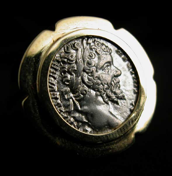 Gold Ring Featuring a Roman Silver Denarius of Emperor Septimius Severus, 193 CE - 211 CE