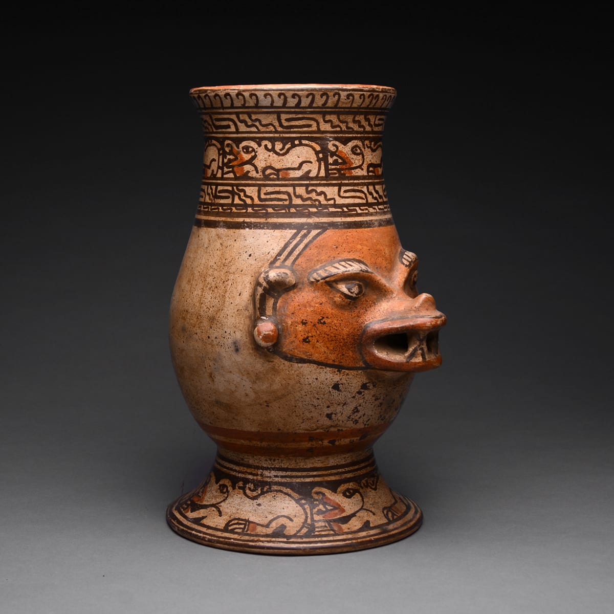 Tall Polychrome Vessel With Zoomorphic Theme, 1000 CE - 1550 CE