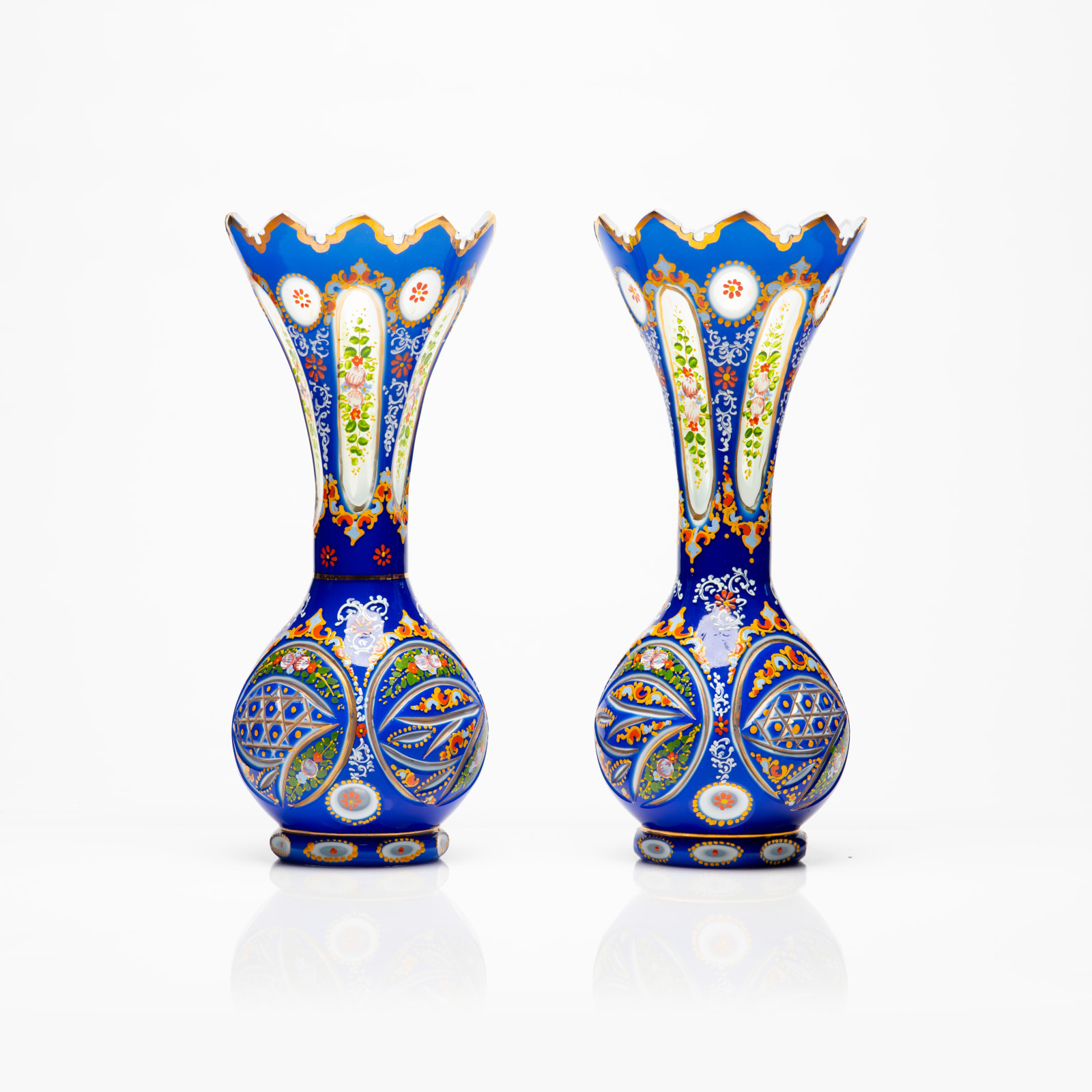 A Pair of Bohemian Overlay Goblets, 19th Century