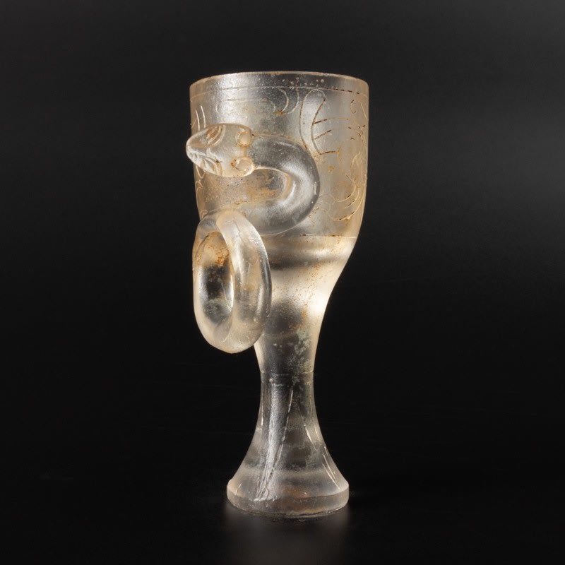 Glass cup with cast dragon and incised decoration, 1644-1912