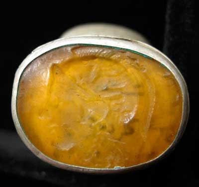 Carnelian Seal of a Warrior Set in a Silver Ring