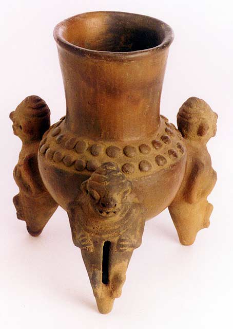 Tripod Vessel with Monkey Motif, 500 CE - 1000 CE