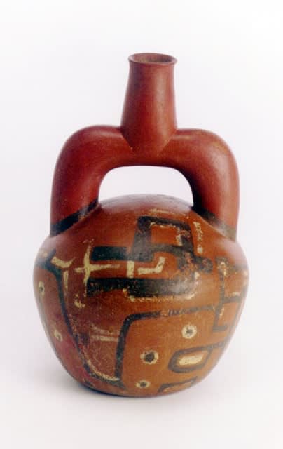 Chavin Redware Stirrup Vessel with Painted Motifs, 700 BCE - 300 CE