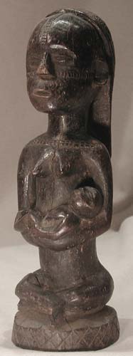 Tabwa Wooden Sculpture of a Mother and Child, 20th Century CE