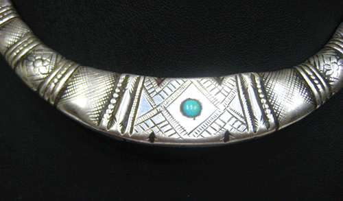 Kuchi Silver Choker with Turquoise Inlay, 19th Century CE