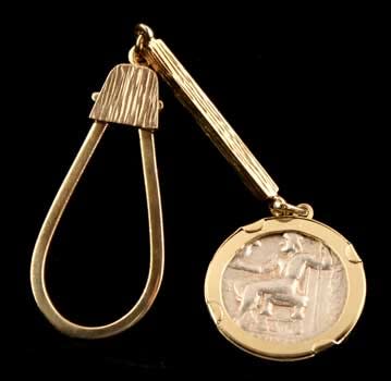 Gold Key Chain Featuring a Silver Tetradrachm of Alexander the Great, 336 BCE - 323 BCE