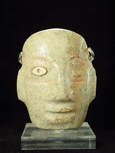 Mezcala Stone Face Panel with an Inlaid Shell Eye, 300 BCE - 300 CE