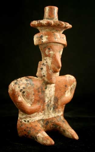 Nayarit Terracotta Sculpture of a Man with a Vessel on his Head, 300 BCE - 300 CE