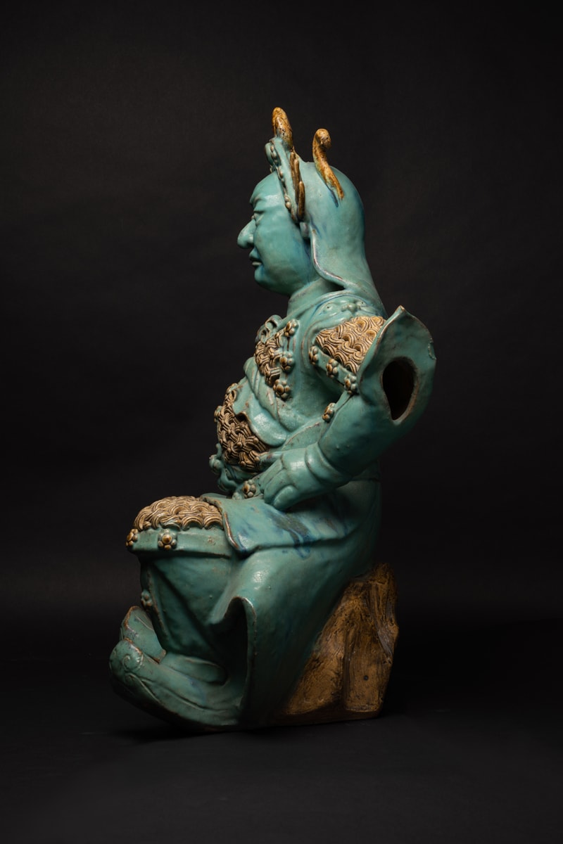 Turquoise statue of a seated warrior, 1500 BCE - 1800 CE